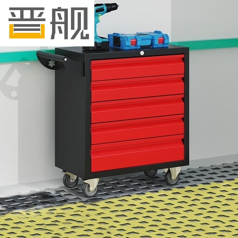 晋舰汽修工具车移动工具柜多功能工具箱 标配【黑红】五抽工具车