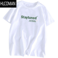 HLCOMAN男士t恤白色上衣夏季短袖男款宽松半袖潮流圆领体恤2023新款