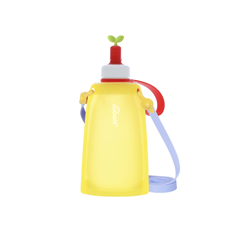Sillymann 朱莫妮儿童宝宝折叠水壶便携背带水杯 300ml 黄色 铂金硅胶