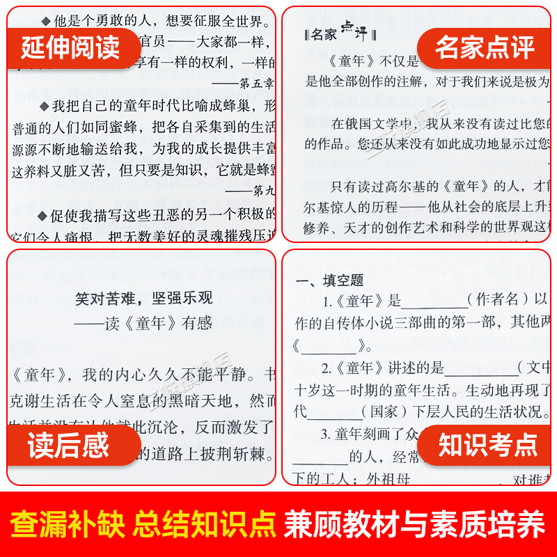 [5册 送考点]六年级上册必读+小学生必备文言文+古诗文 [正版]全套3册 童年爱的教育和小英雄雨来六年级上册必读的课外