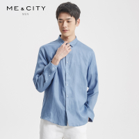 【1件3折价:80.7】MECITY男装纯色翻领亚麻薄款韩版衬衫男