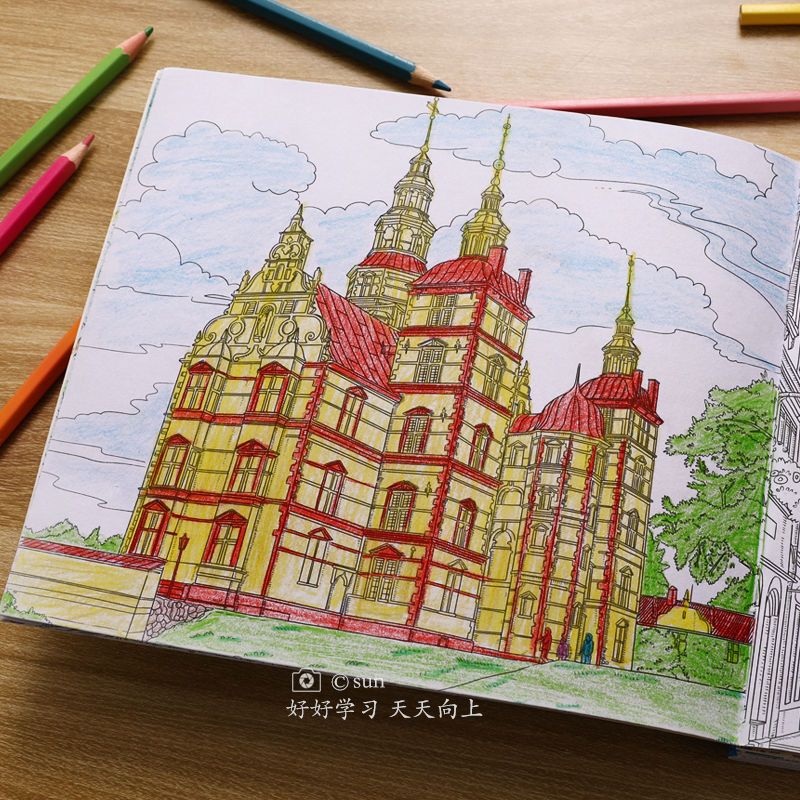 秘花园时间旅程手绘涂色填色书儿童涂色书成人减压画册秘密花园神秘