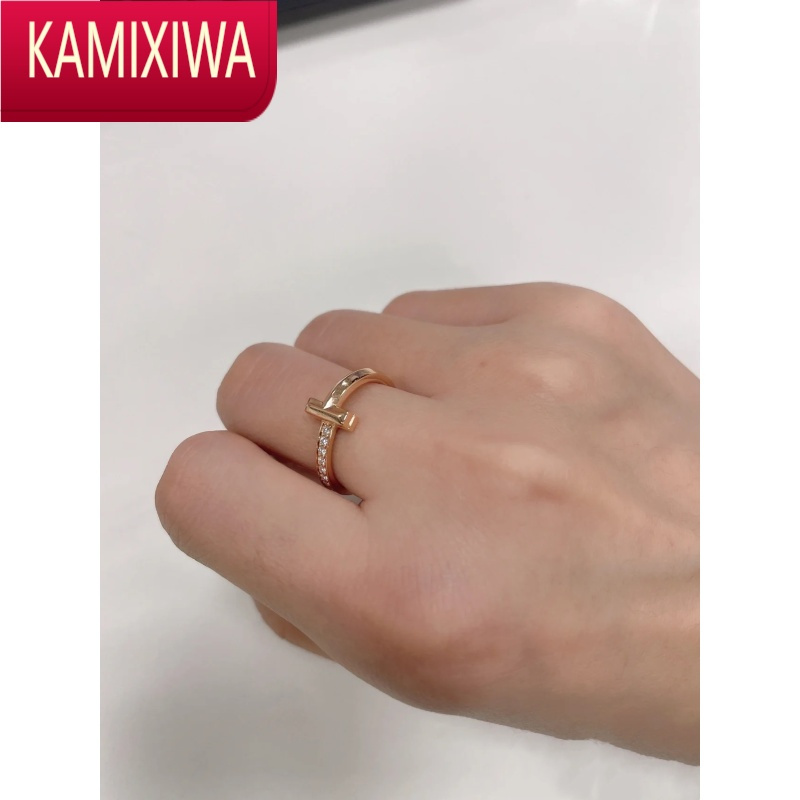 KAMIXIWAT1戒指女银镀玫瑰金白金镶钻情侣对戒高版本小众设计感指环