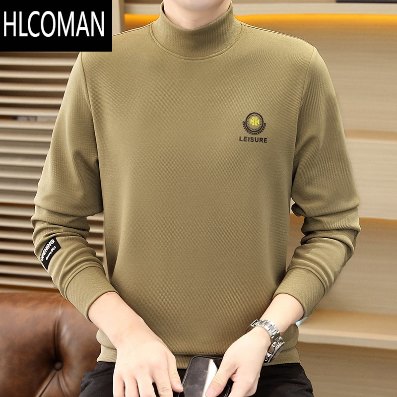 HLCOMAN2024新款装半高领卫衣男长袖打底衫修身内搭上衣男士t恤休闲