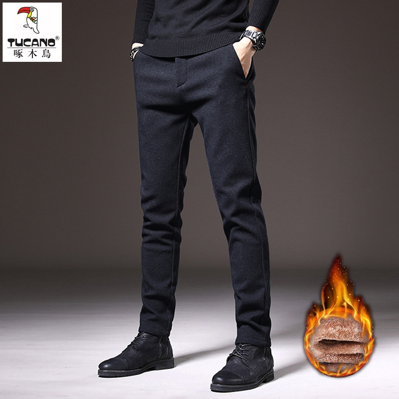 啄木鸟2025秋冬新款男士直筒修身休闲裤西装裤子加厚男款商务长裤高清大图