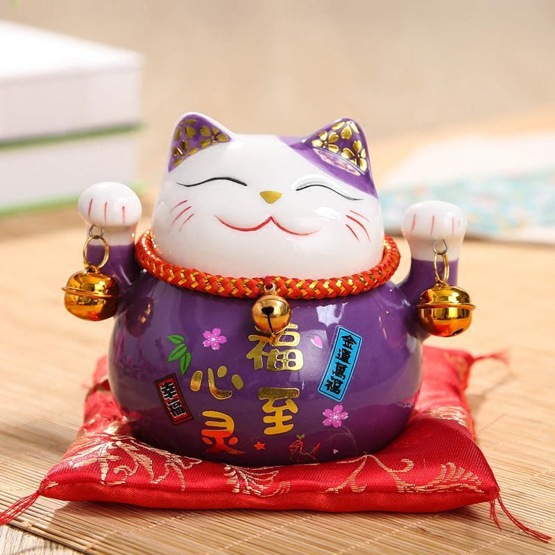 猫摆件 小号可爱陶瓷存钱罐创意汽车办公桌家居饰品开业 三维工匠 桔色4.5寸-财运亨通