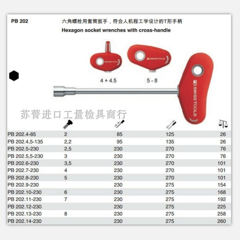 瑞士原装进口PBT形套筒螺母扳手 PB 202 系列