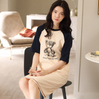 浪莎睡裙女春夏季纯棉中长款过膝甜美可爱学生短袖薄款睡衣家居服