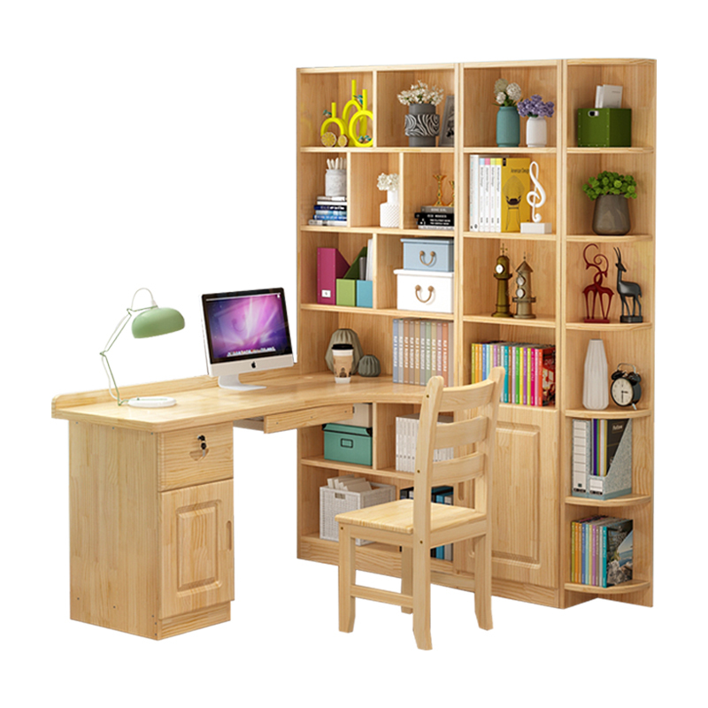 寻木匠书桌书架组合书柜一体简约家用拐转角电脑桌子书房实木写字台