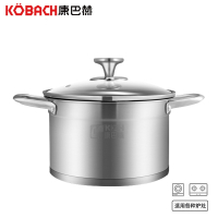 康巴赫汤锅304不锈钢锅复底22cm双耳蒸锅煲汤炖锅煮面锅电磁炉锅具通用