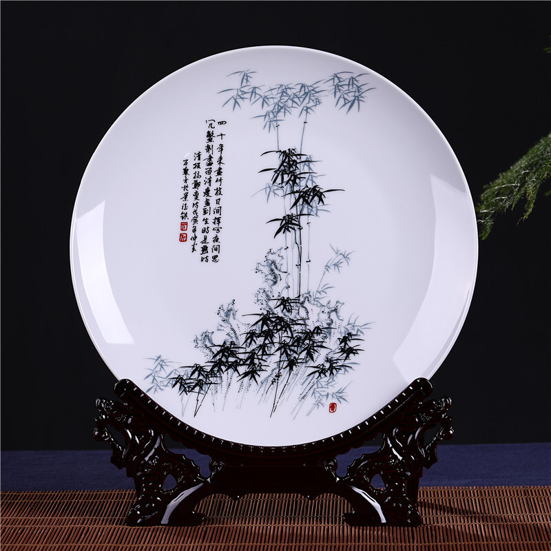 景德镇陶瓷器花瓶富贵竹插花创意摆件梅兰竹菊瓷器客厅家居摆设 三维工匠 兰花瓷盘送龙头底座直径25厘米高清大图