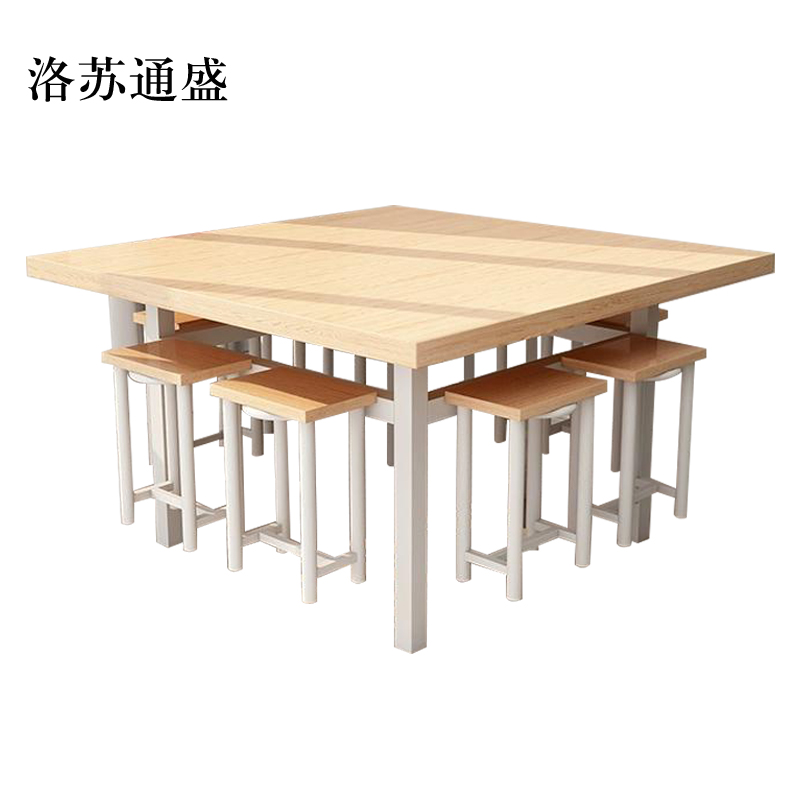 洛苏通盛餐桌学校食堂小吃店快餐桌椅饭堂橡木色方桌1200*1200*750【含椅】
