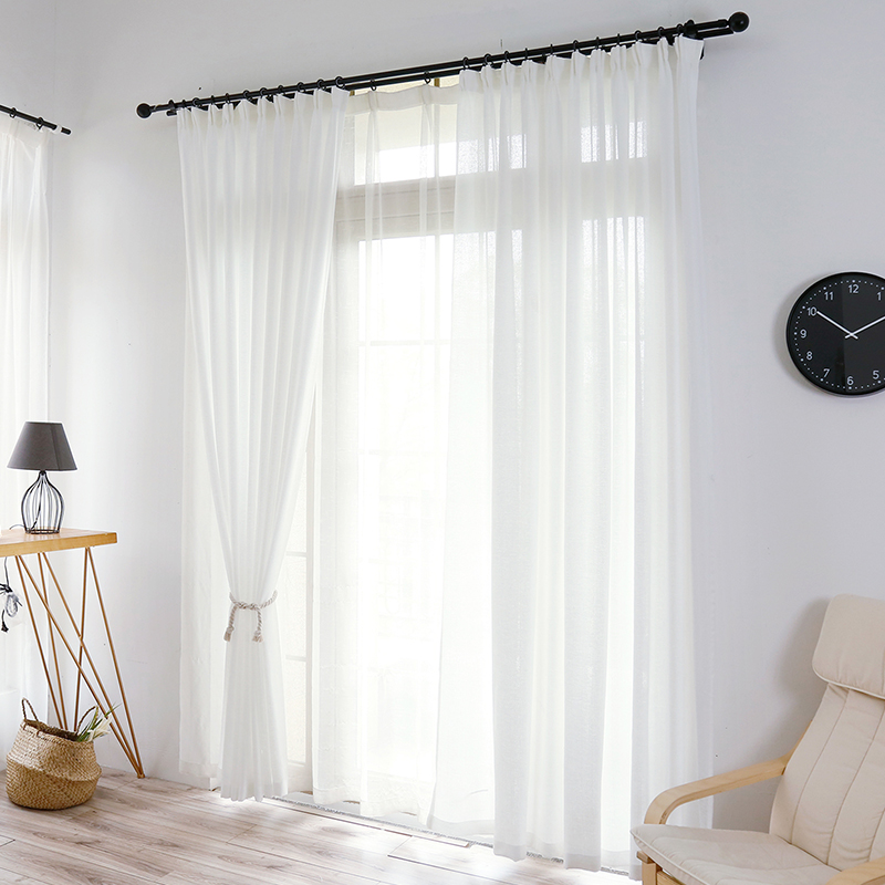 幸福派 窗帘纱帘白纱窗帘透光不透人窗纱白色布料阳台半遮光帘子沙飘窗北欧简约客厅卧室落地窗纱白色纱帘高清大图