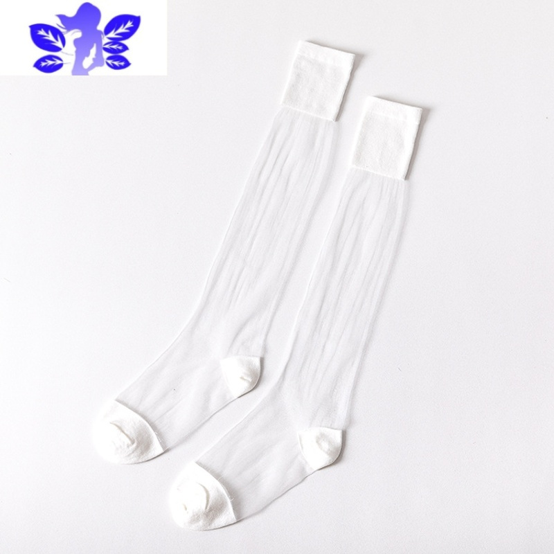 Ideamini日系长筒袜水晶玻璃丝袜小腿袜薄款拼接透气卡丝中高筒袜透明袜子袜子