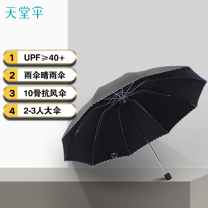 天堂伞 晴雨伞加大加固防晒晴雨两用经典商务遮阳伞强效拒水3311E黑胶 64cm*10骨高清大图