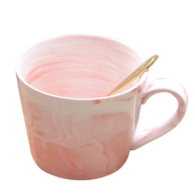大理石纹陶瓷马克杯水杯子燕麦片早餐杯情侣杯牛奶咖啡杯带盖勺