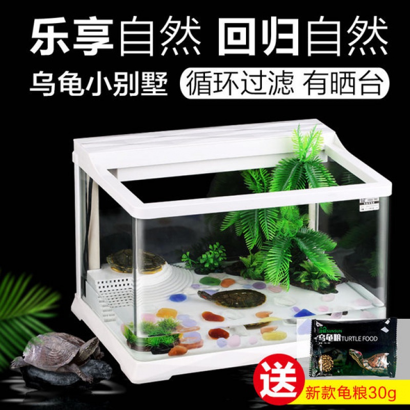乌龟缸带晒台超白玻璃小型客厅鱼缸乌龟别墅养龟的专用缸高清大图