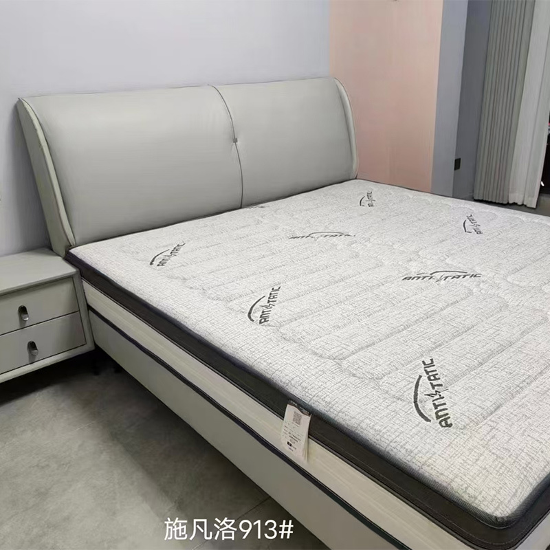 科朔生态真皮床现代简约皮床工厂展厅实拍轻奢风网红床913#