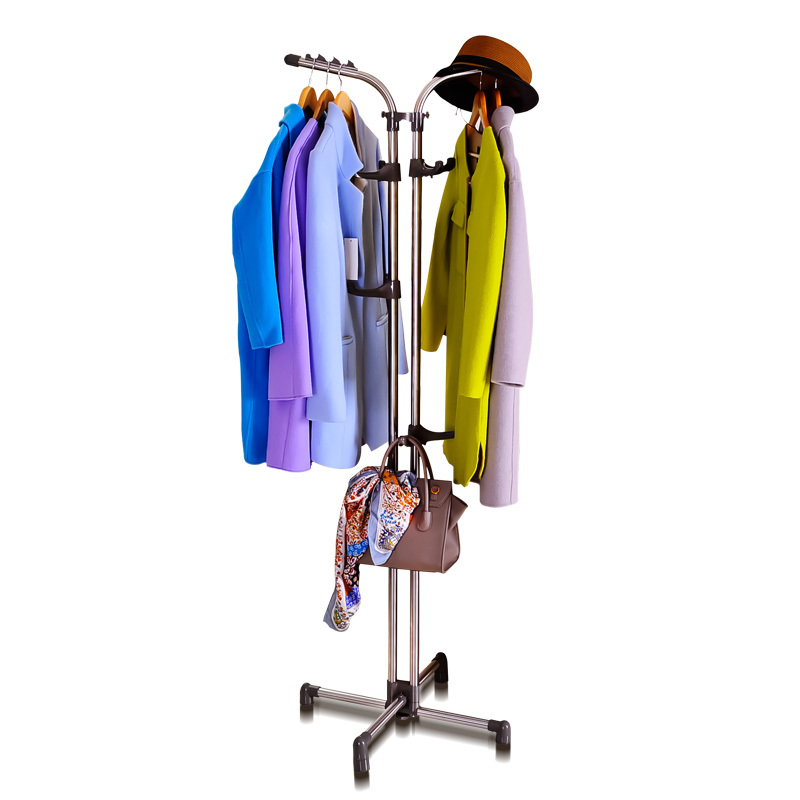 宝优妮衣帽架落地卧室多功能衣服架挂架子家用室内不锈钢挂衣架
