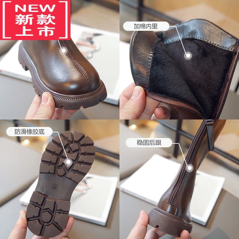 可莉允女童鞋儿童靴子2022冬季新款保暖长靴女孩时尚二棉皮靴加绒长筒靴图片