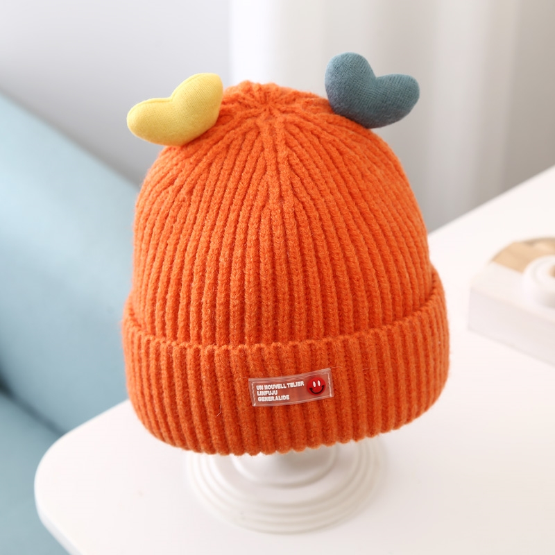 婴儿帽子秋冬季可爱超萌爱心智扣毛线针织帽韩版男女宝宝婴幼儿保暖帽