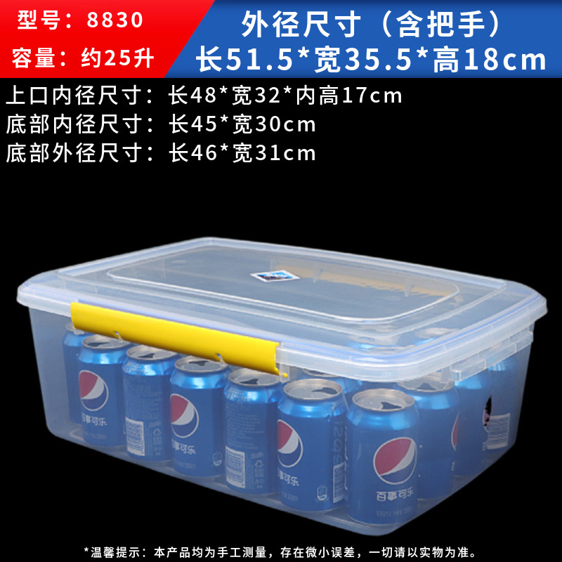 商用分类保鲜盒冰箱专用塑料透明储物盒子长方形食品级食物收纳盒-25升食品级红色手柄高清大图