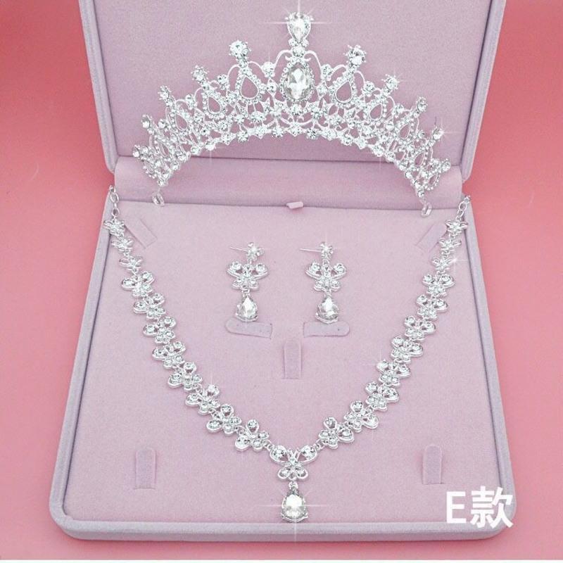 特惠款 单皇冠 新款韩式新娘皇冠头饰发饰套装婚纱配饰结婚饰品水钻套链项链发冠