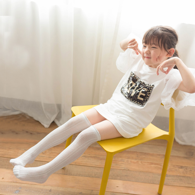 夏季薄款长筒袜纯棉中小学生女童长腿袜子儿童袜子网眼过膝防蚊袜