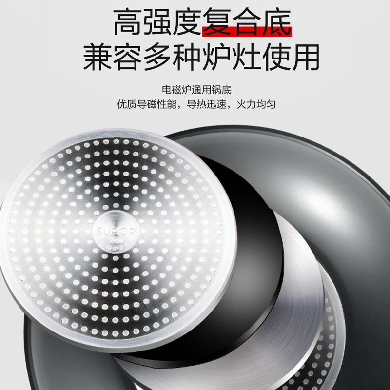 不粘锅家用平底炒锅电磁炉煤气灶通用无油烟不粘炒菜锅具|34cm[5人以上/带硅胶铲]