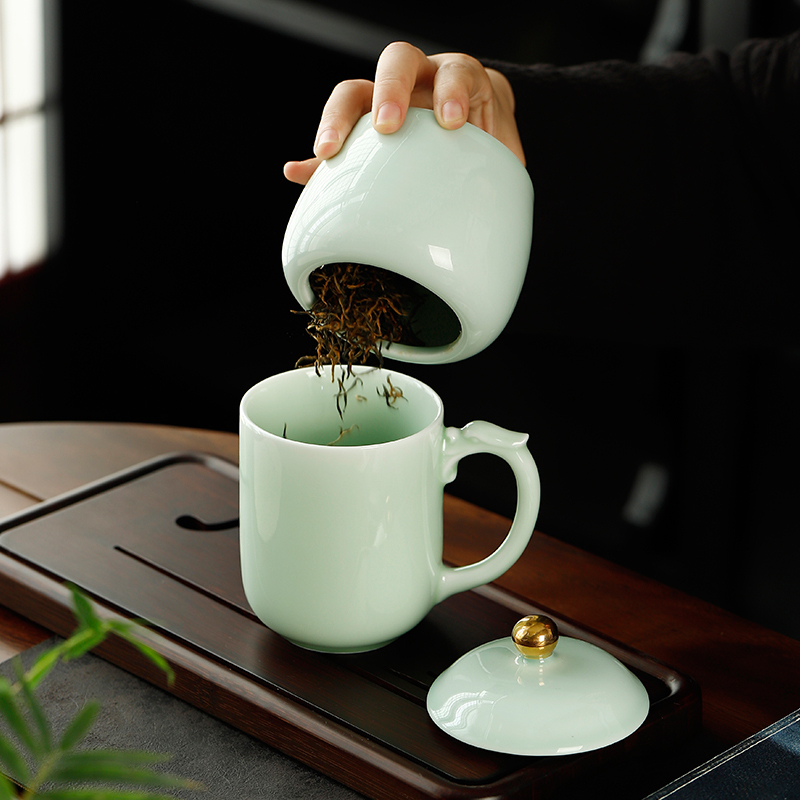 八方礼龙泉青瓷元首杯罐套组(茶杯、茶罐)豆绿380ML BFL2023-14高清大图