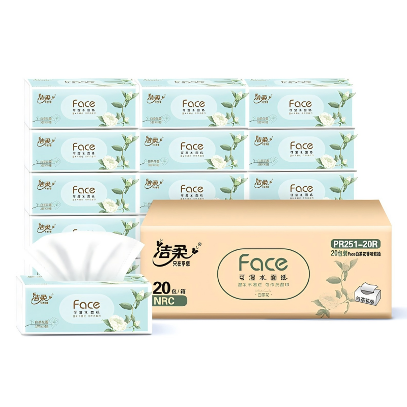 洁柔 纸面巾(Face白茶花香味软抽)100抽3层20包装纸面巾可湿水卫生纸家庭实惠装
