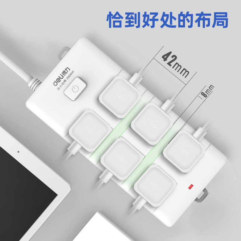 得力18168-05插座6孔5米_PVC袋装(只)高清大图