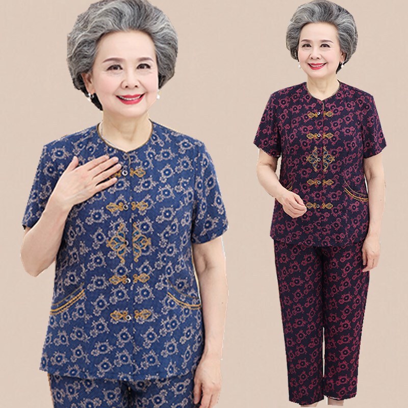 奶奶装夏季棉绸套装女607080岁中老年人女装妈妈装夏装老太太夏