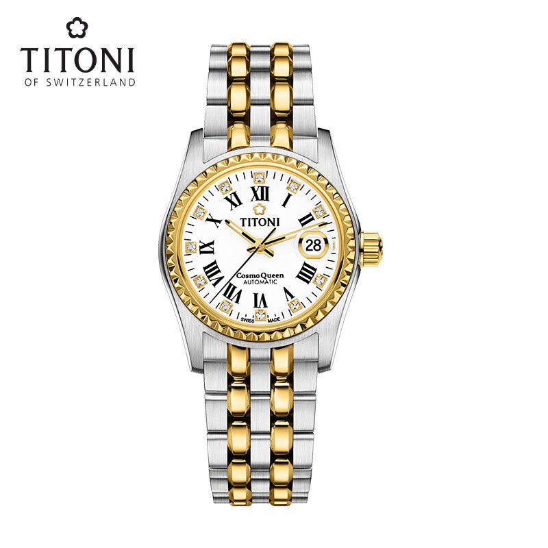 Titoni瑞士梅花手表女宇宙系列凸镜日历自动机械表罗马表729SY-019 729SY-019