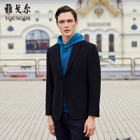 Youngor/雅戈尔男装商务正装羊毛混纺 修身剪裁 优雅素色黑色西服010ALY