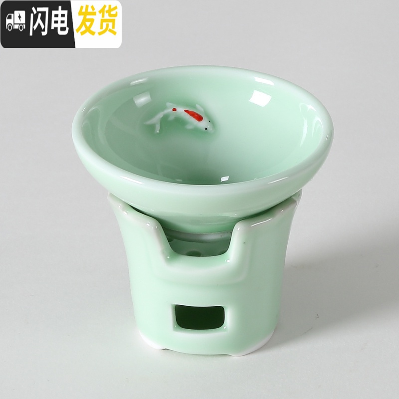 三维工匠青瓷鲤鱼茶杯花茶普洱茶红茶杯套装茗茶杯小茶碗酒杯陶瓷功夫茶具 祥云青瓷鱼杯8件套