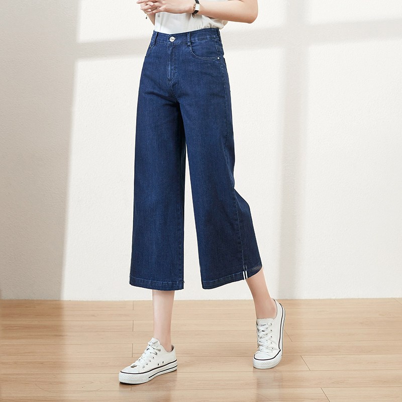 逸阳2020夏季牛仔裤女宽松八分阔腿直筒高腰显瘦百搭韩版裤子薄款