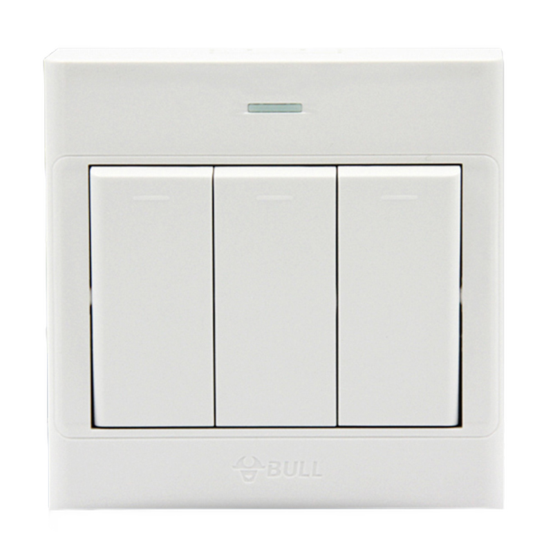 公牛86型g09白三开单控开关墙壁明装三位3位电源三联三控开关插座面板
