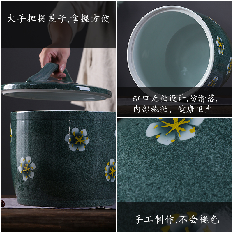 陶瓷米桶米缸家用烘焙精灵带盖10斤20斤装防潮虫储米箱水缸油缸密封 30斤-冬瓜坛送底座密封圈