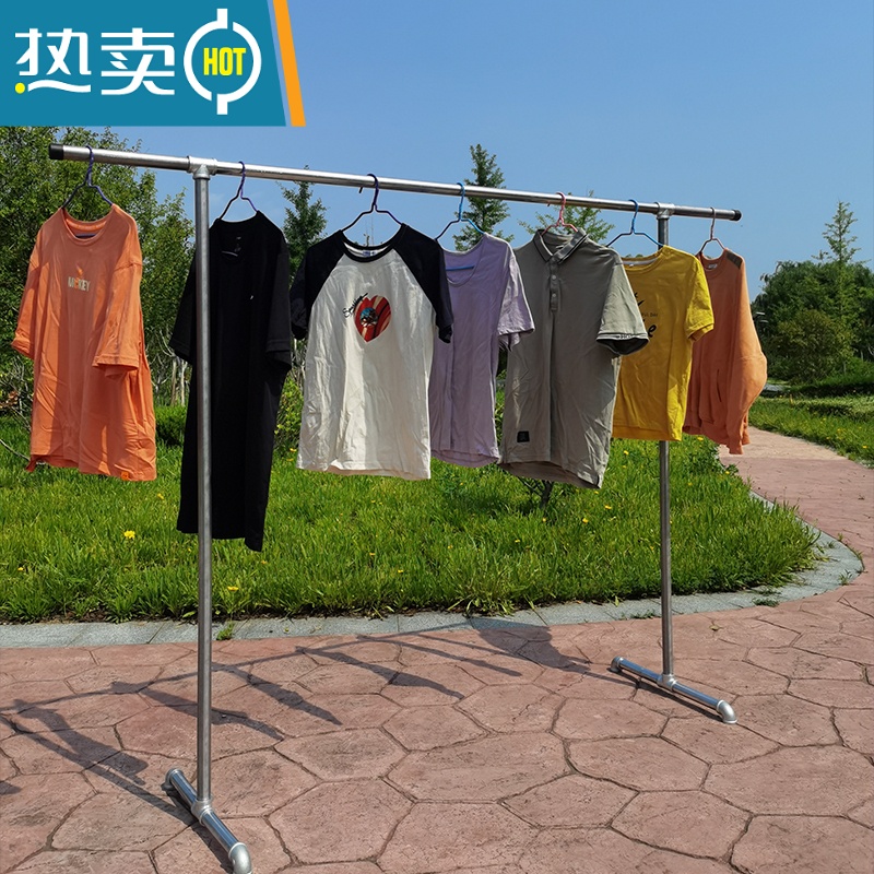 敬平镀锌钢管晾衣架落地简易家用阳台卧室挂衣架不锈钢镀锌凉挂晒被晾 6分管加厚长1.2米高1.2米高清大图