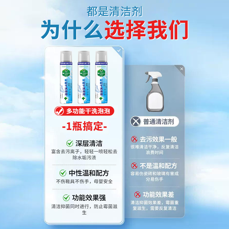 [补贴10%]鞋靴干洗泡泡去污清洁剂多功能小白鞋免水洗 擦鞋泡泡清洁剂650ml*2瓶高清大图