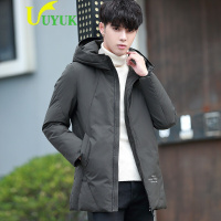 UYUKUYUK羽绒服男2018冬季新款中长款连帽保暖印花加厚冬装韩版修身外套