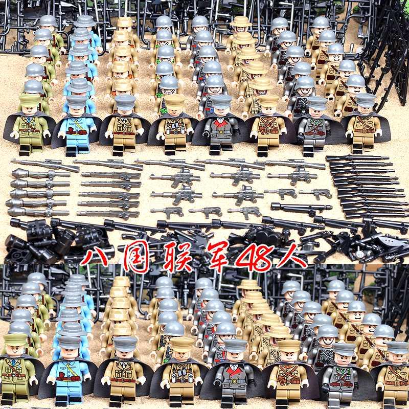 二战八路军打日军国军打仗抗日战争军事人仔积木玩具 八路军12人带2炮车高清大图