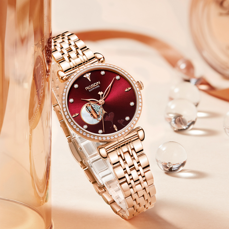 劳士顿rosdn手表女士石英表精钢时尚镂空镶钻潮流三生有