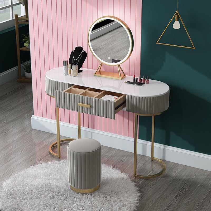 网红ins小户型梳妆台卧室轻奢大理石化妆桌女生带灯镜床头边桌子