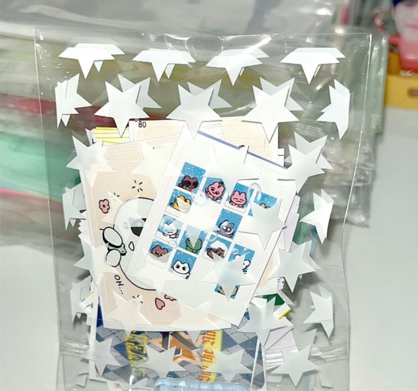 新款ins高颜值彩色星星自封袋出卡打包礼品袋自粘袋透明袋-白色;【300个】共6袋