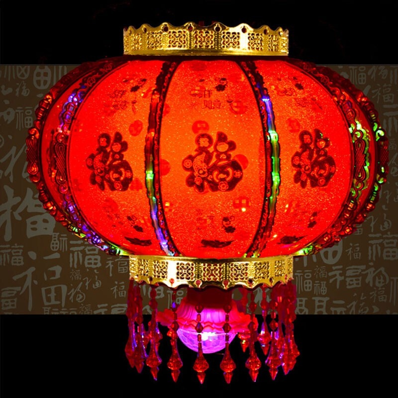 苏宁放心购 中式灯笼旋转LED福字灯笼户室外大红灯笼阳台乔迁水晶走马投影灯笼高清大图