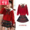 可莉允女童JK套装毛衣秋装大童洋气学院风裙子红色针织秋冬学生儿童童装