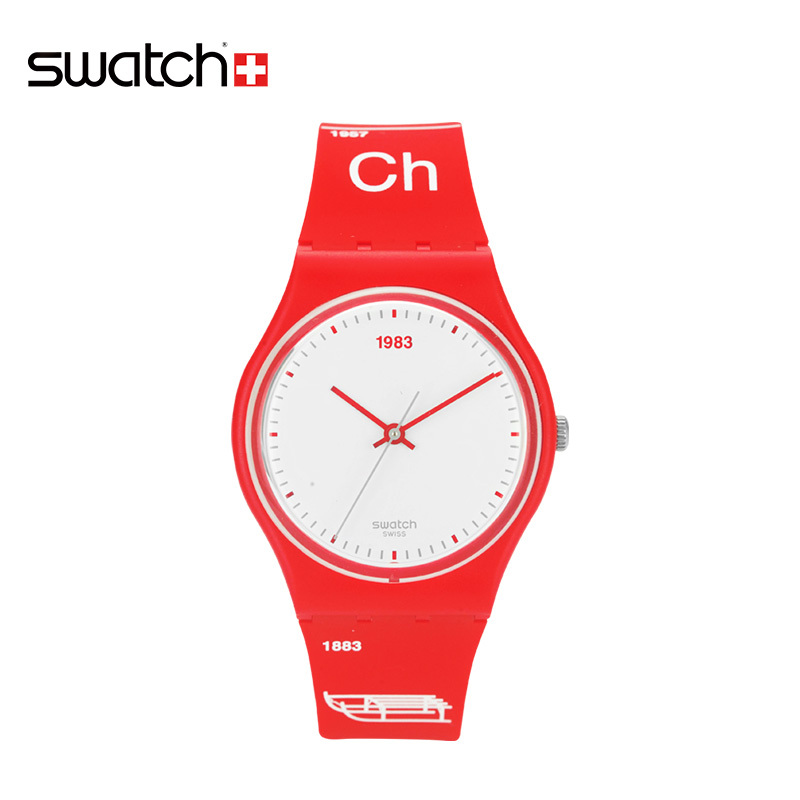 斯沃琪(SWATCH) 热烈红色 瑞士印花 树脂表带 石英男女通用表 瑞士礼赞GR168