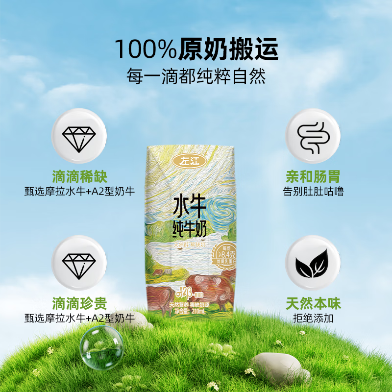 左江 A2β-酪蛋白水牛纯牛奶210ml*10盒/箱高清大图